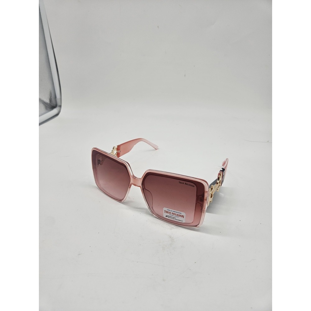 True Religion 100% UV Protection Oversized Square Pink Gold Logo Sunglasses
